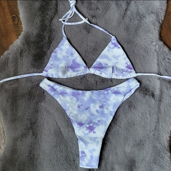 Triangle Tie Dye 3 Piece Bikini Set with Skirt Swimsuit - Picture 5 of 7